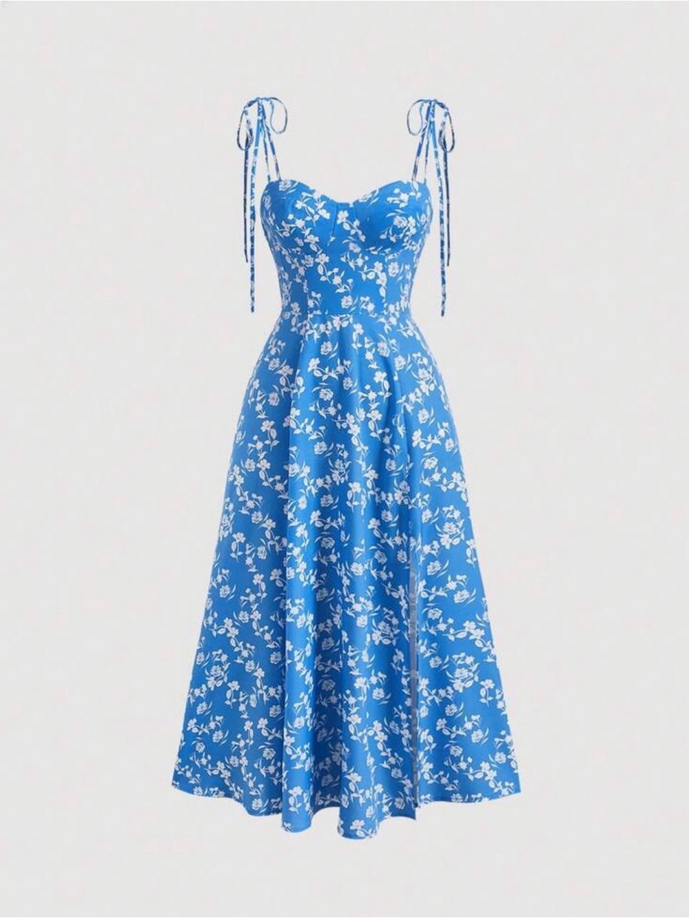 SHEIN Blue & White Floral Midi Dress with Spaghetti Straps
